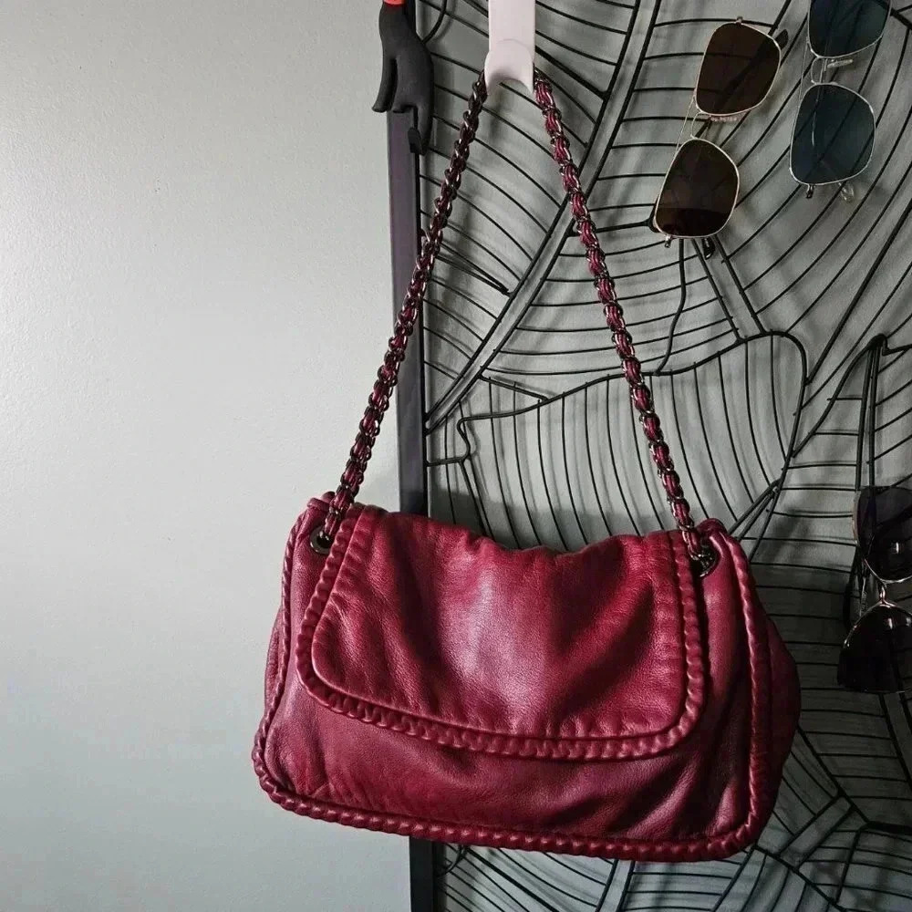 Elie Tahari | Nina Chain Strap Leather Red Shoulder Bag